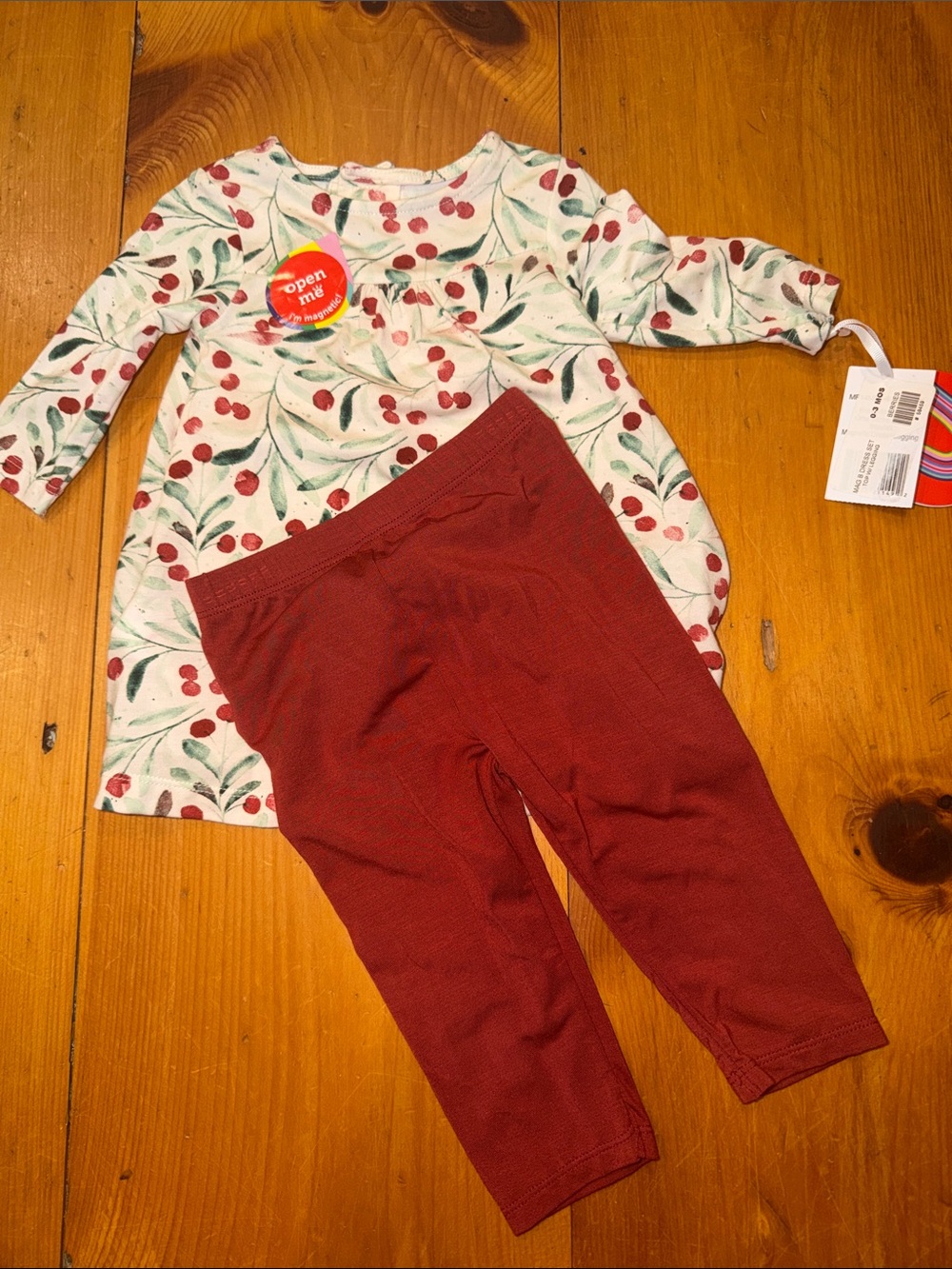 Magnetic Me Dress set Top and Maroon Leggings Cherry Print Tunic 0-3 months